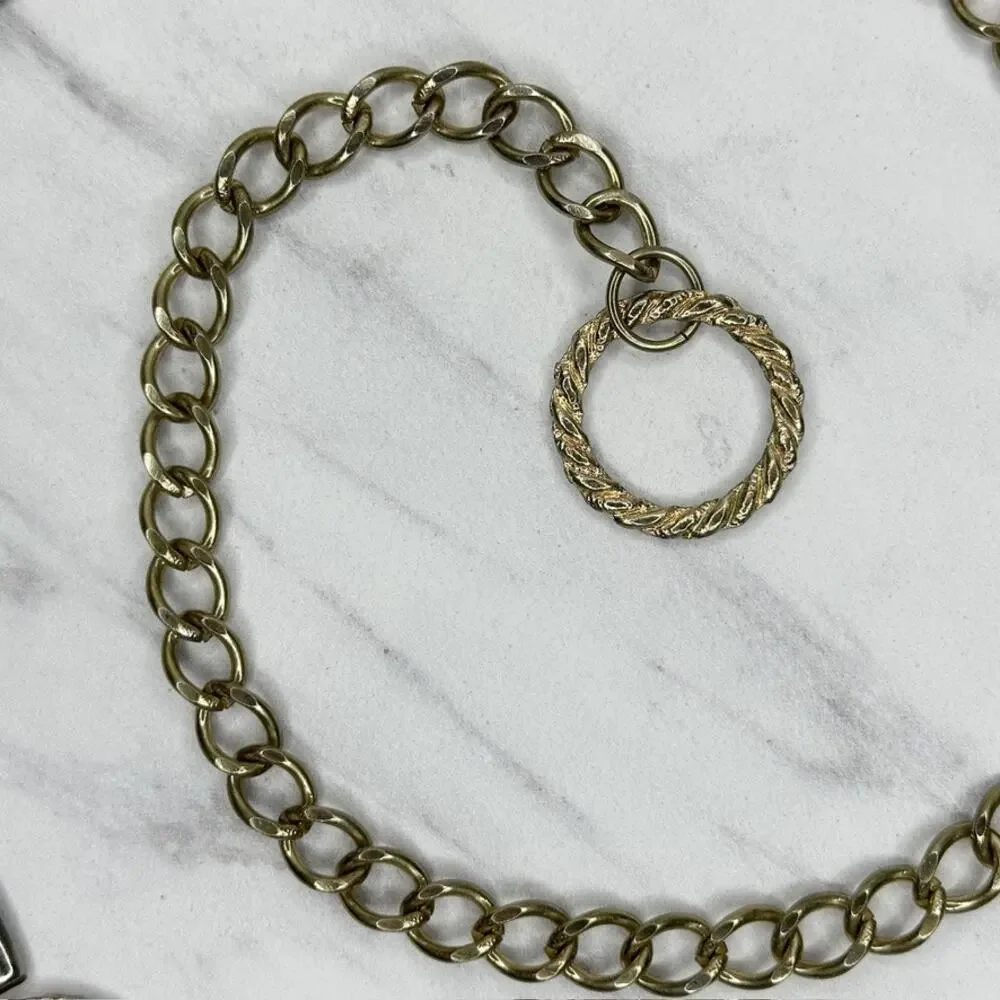 Vintage Gold Tone Greek Key Lion Head Medallion Chain Link Belt Small S Medium M